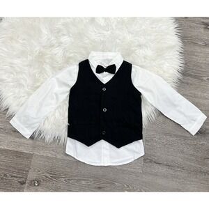 Boys 3 Piece Formal Wear Top Set Size 5/6 Bow‎ tie, Vest, Button Up Top